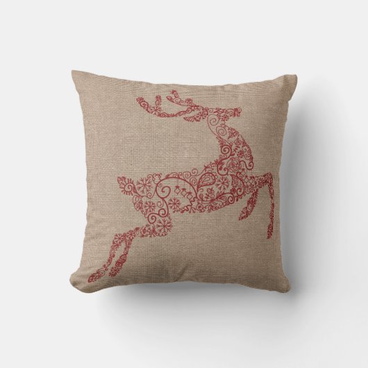 バーラップレッドトナカイ クッション (正面)