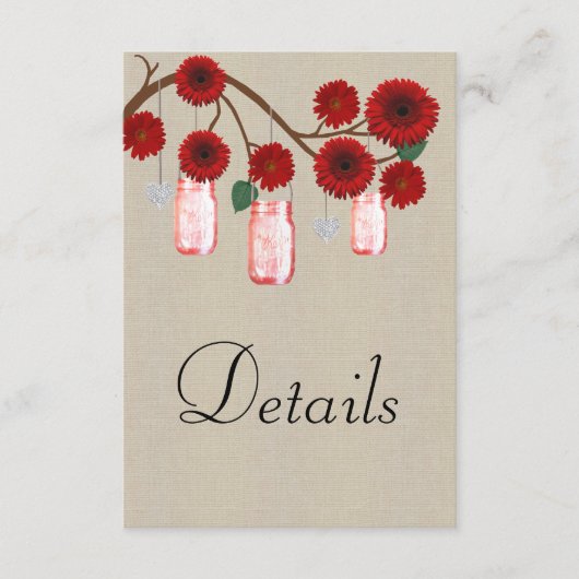 バーラップレッドフローラメイスンジャース結婚ズ詳細 エンクロージャーカード (正面)