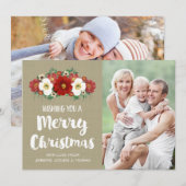 バーラップレッドフローラメリークリスマスフォトカード シーズンカード (正面/裏面)