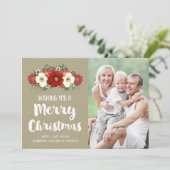 バーラップレッドフローラメリークリスマスフォトカード シーズンカード (スタンド正面)