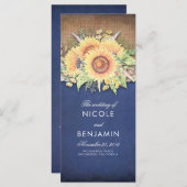バーラップレースとサンフラワーズネイビー結婚式 プログラム (正面/裏面)