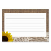 バーラップレースとヒマワリレシピカード テーブルナンバー (裏面)