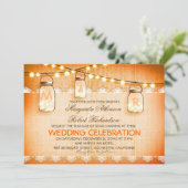 バーラップレースのストリングライトとメイスン結婚ジャース 招待状 (スタンド正面)