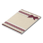 バーラップレースのバーガンディーリボン弓の大きなメモ帳 ノートパッド (回転)