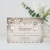 バーラップレースのライトとメイスンジャーの結婚式RSVPカード 出欠カード (スタンド正面)