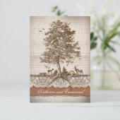 バーラップレースの木の素朴な田舎の結婚式RSVPカード 出欠カード (スタンド正面)
