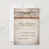 バーラップレースの木の素朴な田舎の結婚式RSVPカード 出欠カード (裏面)