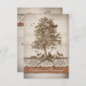 バーラップレースの木の素朴な田舎の結婚式RSVPカード 出欠カード (正面/裏面)