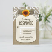 バーラップレースひまわりメイソンジャールウェディングRSVPカード 出欠カード (スタンド正面)