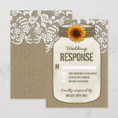 バーラップレースひまわりメイソンジャールウェディングRSVPカード 出欠カード (正面/裏面)