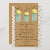 バーラップレースイエローアジサイのメイスンジャース招待状 招待状 (正面/裏面)