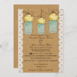 バーラップレースイエローアジサイのメイスンジャース招待状 招待状
