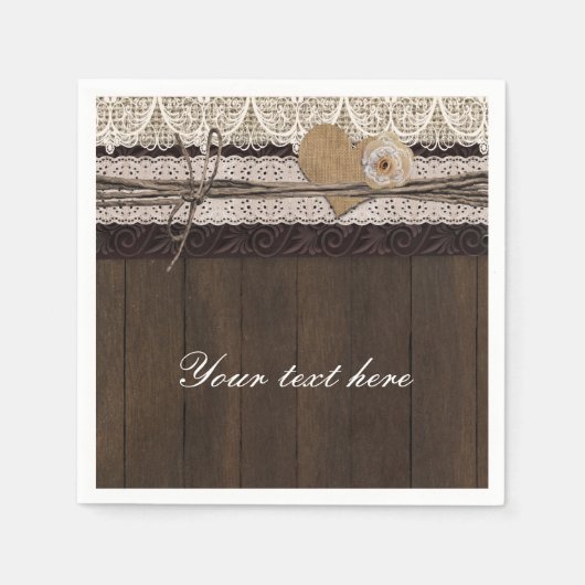 バーラップレースウッドロマンチックなカントリーウェディングナプキン スタンダードカクテルナプキン (正面)