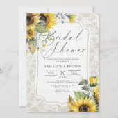 バーラップレースサンフラワーズエレガント秋ブライダルシャワー 招待状 (正面)