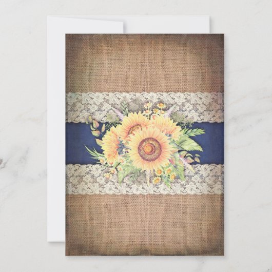 バーラップレースサンフラワーネイビー素朴婚約パーティ 招待状 (裏面)