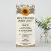 バーラップレースサンフラワーメイソンジャー結婚式 プログラム (スタンド正面)