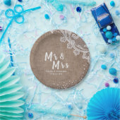 バーラップレースシルバーグリッターミスター&ミセス結婚・ルスティック ペーパープレート (パーティー)