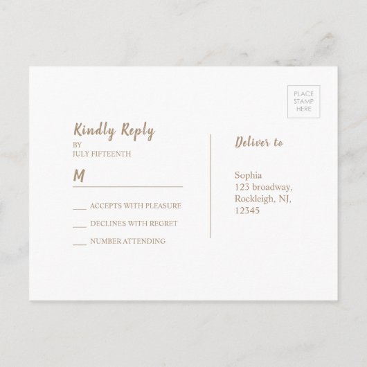 バーラップレースシルバーグリッターラスティックウェディングRSVP インビテーションポストカード (裏面)