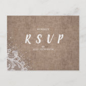 バーラップレースシルバーグリッターラスティックウェディングRSVP インビテーションポストカード (正面)