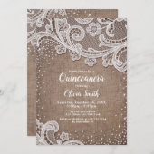 バーラップレースシルバーグリッターラスティックキンセアニェラ 招待状 (正面/裏面)