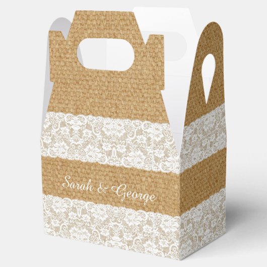 バーラップレースパーソナライズされた結婚式の引き出物ボックス フェイバーボックス (オープン)