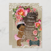 バーラップレースパールエスニックプリンセスベビーシャワー 招待状 (正面/裏面)