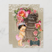 バーラップレースパールプリンセスベビーシャワー 招待状 (正面/裏面)