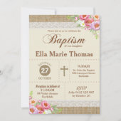 バーラップレースフローラ《キリスト教》洗礼式や命名式バプティスマガ素朴ール 招待状 (正面)