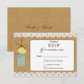 バーラップレース素朴イエローアジサイのメイスンの瓶rsvp 出欠カード (正面/裏面)