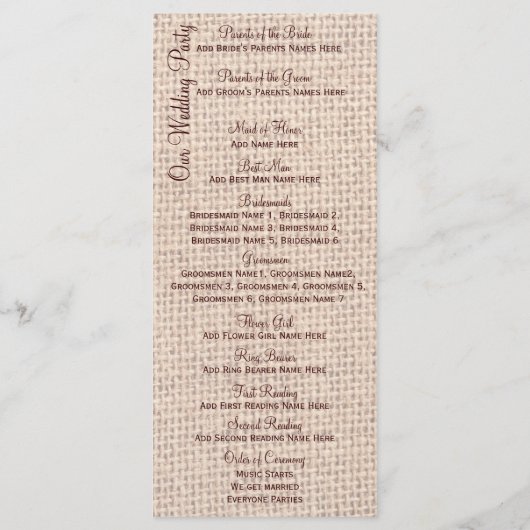 バーラップレース素朴ツインヒマワリ結婚式 プログラム (裏面)