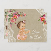 バーラップレース赤ちゃんシャワー日付を保存 案内ポストカード (正面/裏面)