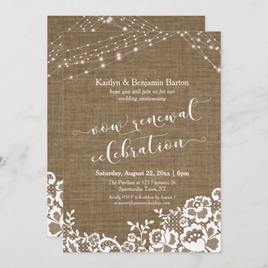 バーラップレース軽紐発願リニューアルお祝い 招待状 (正面/裏面)