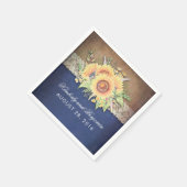 バーラップレース&ひまわりネイビー素朴秋の結婚式 スタンダードカクテルナプキン (角)