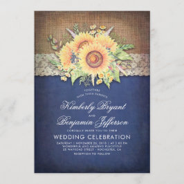 バーラップレース&ひまわりネイビー素朴秋の結婚式 招待状