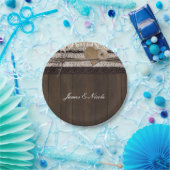 バーラップレース&ウッドロマン素朴ティッ結婚クのプレート ペーパープレート (パーティー)