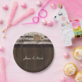 バーラップレース&ウッドロマン素朴ティッ結婚クのプレート ペーパープレート (パーティー)