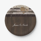 バーラップレース&ウッドロマン素朴ティッ結婚クのプレート ペーパープレート (正面)