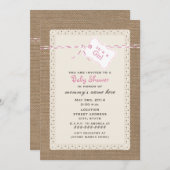 バーラップレース&ピンクツワインベビー刺激を受けたビーシャワー 招待状 (正面/裏面)