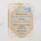 バーラップレース&ブルーボウベビーシャワー招待状 招待状 (正面/裏面)