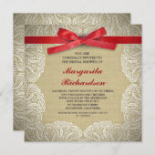バーラップレース&レッドリボンブライダルシャワー招待状 招待状 (正面/裏面)