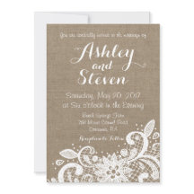 バーラップ上のレースを持つ素朴な結婚式招待状