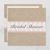 バーラップ及びレースのピンクのカスタマイズ可能なブライダルシャワー 招待状 (正面/裏面)