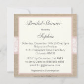 バーラップ及びレースのピンクのカスタマイズ可能なブライダルシャワー 招待状 (裏面)