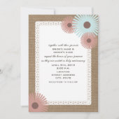 バーラップ及びレースの刺激を受けたな花の結婚式招待状 招待状 (正面)