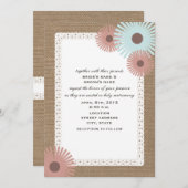 バーラップ及びレースの刺激を受けたな花の結婚式招待状 招待状 (正面/裏面)