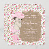 バーラップ女性のカーボーイベビーシャワー 招待状 (正面/裏面)