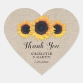 バーラップ素朴とヒマワリの結婚式の引き出物シール ハートシール (正面)