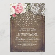 バーラップ素朴とピンクの花レース金ゴールド結婚