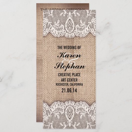 バーラップ素朴とレースのウェディングプログラム プログラム (正面/裏面)