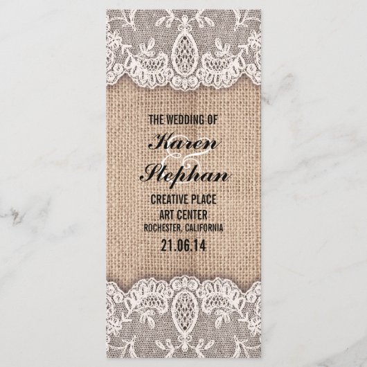 バーラップ素朴とレースのウェディングプログラム プログラム (正面)